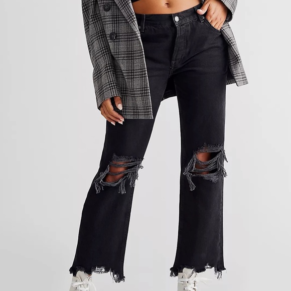 Free People Denim - Free People Maggie Mid Rise Straight Washed Black